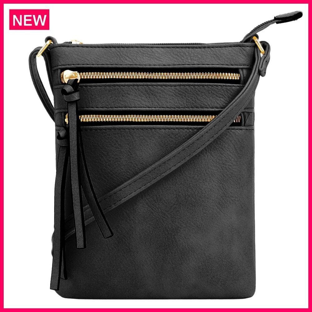 Multi Pocket Crossbody Bag Adjustable Strap PU Leather Lightweight Purse